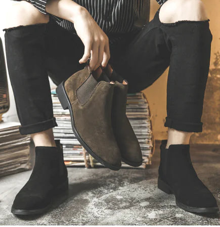 Men's High-Top Leather Chelsea Ankle Boots